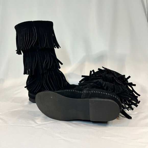 Minnetonka Black Fringe Suede Boots | Women’s 8 - Picture 4 of 4